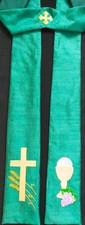 NEW Handmade green silk  clergy stole with chalice and cross