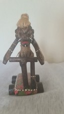 Primitive Hand Carved And Painted Wooden Tribal Figure On Scooter