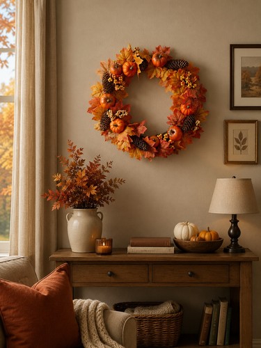 Home autumn harvest wreath - home,