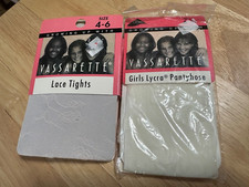 TWO PAIR Vassarette Lace Tights Girls Size 4-6 NWT Pink & Ivory Color 38-50 #