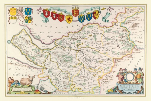 Old map cheshire 1648 by - map,