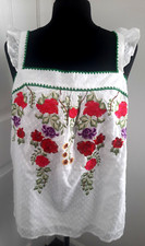 LOVE & ROSES WHITE COTTON CAMI TOP WITH FLORAL EMBROIDERY, UK 12
