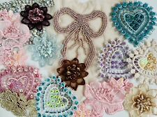 Job Lot Bundle 15 Sew On Beaded Sequinned Patches Flowers Hearts Lace Trims