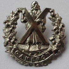 British Army, Cameron Highlanders Glengarry Cap Badge. (O77)