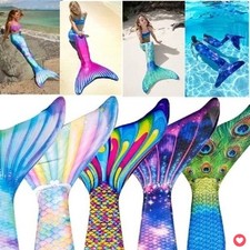 Adults Women Mermaid Tail Swimwear Swimsuit Kids Girls Swimmable Fins Monofin UK