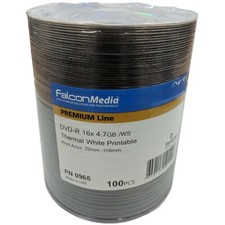 100 x Blank Falcon Pro DVD-R 16x Thermal White Rimage Printer