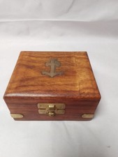 Ships Brunton Brass Pocket Transit Compass In Wooden Box with Anchor Design