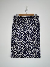 Boden Pencil Skirt Straight Knee Length Navy Geo Print Cotton UK 12L Tall
