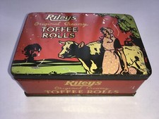 C1920s VINTAGE RILEYS ORIGINAL CREAMY TOFFEE ROLLS SMALL TOFFEE TIN