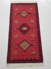 Vintage Handmade Traditional Geometric Plum Maroon Kilim Rug Carpet 147x72cm