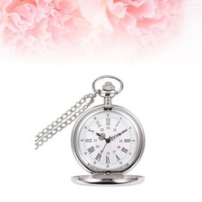  Retro Pocket Watch Large Size Fashionable Smooth Quartz Pocket Watch (Silver