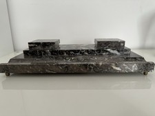 Art Deco 1930s Marble Double Inkwell/ Desk Set In Grey/White