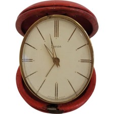 Swiza Swiss Made Vintage Travel Alarm Clock in Red Leather Case [Untested]