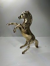 VINTAGE Brass Rearing Horse Statue 9" (23cm) Heavy Solid Metal Equestrian Decor