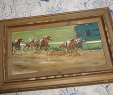 Horse Racing Oil On Canvas By