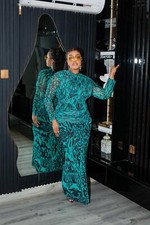 Plus Size Green Evening Dress for Women- Made in Turkiye