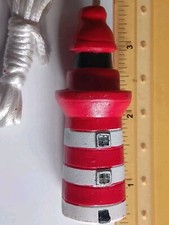 Vintage Old Keyring wood wooden Sea Coastal Red & White Lighthouse ⛯ 