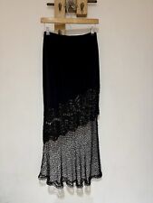 SAGAIE Paris Black Gothic Grunge Crochet Open Knit Contrast Maxi Skirt T3 L 14