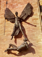 Coventry Cathedral Postcard Epstein Bronze statue St Michael & Devil by Cotman