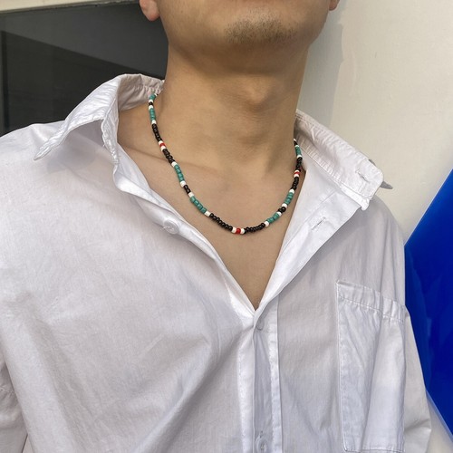 Mens beaded necklace turquoise - beaded,