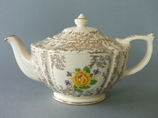 Vintage Retro Sadler Tea Pot - Yellow Rose, Cream & Gold Chintz - 1.5 pint Mid C