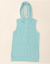 NIKE Womens 1/4 Zip Sleeveless Hoodie Jumper UK 10 Small Turquoise Cotton AC05