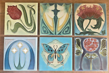 Set of 6 Art Nouveau Glossy Ceramic Coaster Tiles