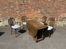 Old Charm Oak Drop Leaf Dining Table in Tudor Brown Gate Leg plus Chairs x4