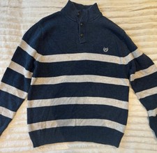 Chaps Mens Striped  Chunky Knit Jumper Navy White Cotton Sweater Size M