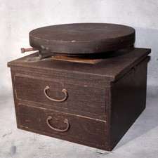 Japanese Antique Wooden Rotating Stand Bonsai Work Table with Drawers WBX323
