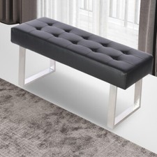 Buttoned Faux Leather Bench