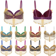 UK Women Bra Tassels Bralette Indian Tops Stage Costume Belly Dance Competition