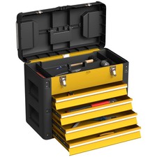 HOMCOM 4 Drawers Large Tool Box, Steel Toolbox with Handle, Yellow