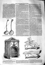 Original Old Antique Print 1851 Spoons Hall-Stove Kenilworth Buffet Axminster