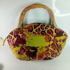 Maryan Mehlhorn Bamboo Handle Ladies Womens Handbag Beach Bag Leopard Print 