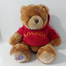 Keel Toys London Plush Teddy Bear Red Hoodie Union Jack Paw 9" Sitting 