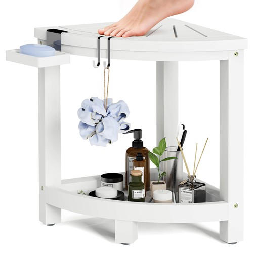 Tier corner shower - shower, stool