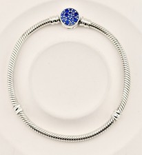 New Genuine Pandora Moments Sparkling Blue Disc Clasp Snake Chain Bracelet 20cm