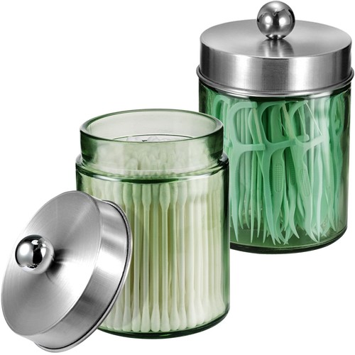 Sage green qtip holder glass - holder,,