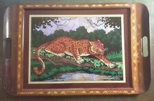 Brazilian Mahogony Butterfly Wing Tray with Leopard Design