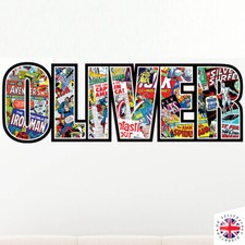 PERSONALISED CUSTOM NAME Wall Decal Sticker Vinyl KIDS Comic Superhero