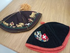 2 VINTAGE JEWISH KIPPAH YARMULKE SKULLCAPS. EMBROIDERED. MADE IN SWITZERLAND.