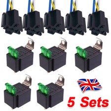 5X 12V Automotive On/Off Fused Relay 30A 4-Pin with Holder Socket UK