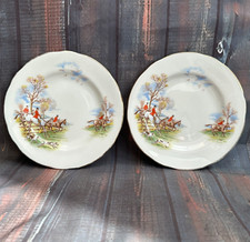 2 x Vintage Harleigh Bone China Hunting Scene Plates 6 1/2" 17cm Horse & Hounds