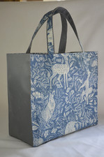LARGE Handmade 100% Cotton Oilcloth/waterproof canvas tote Bag - Blue Animals