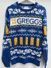 Greggs Christmas Jumper Sausage Rolls Blue Mens Medium M