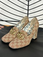 Gucci Victoire Double GG Marmont monogram beige block heels shoes, 38