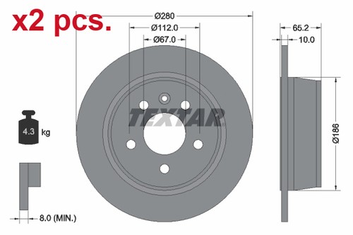 Pcs rear brake disc - x2, rotors