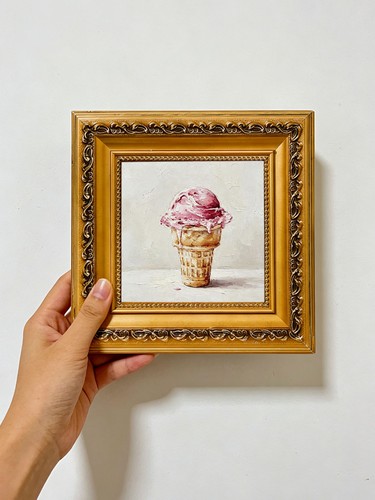 Pink ice cream - ice, wood
