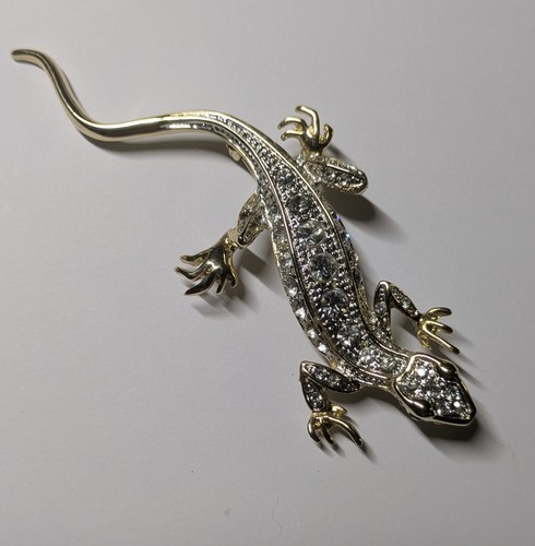 Vintage lizard brooch - lizard, diamante